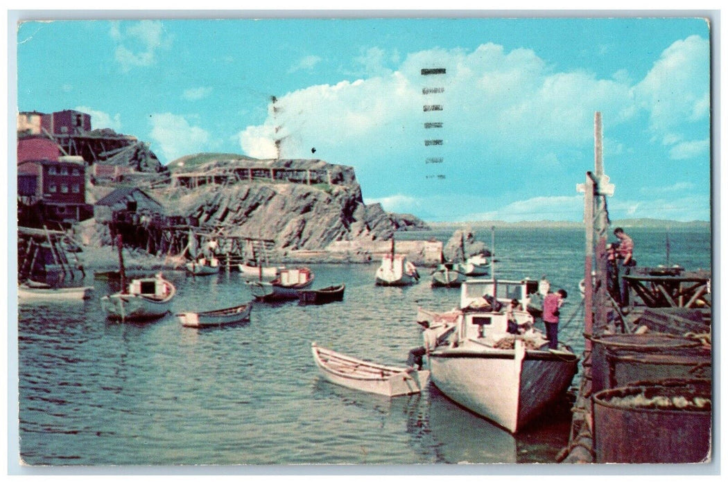 1965 Fishing Scene Boat Dock Port De Grave Off Newfoundland Canada CA Postcard
