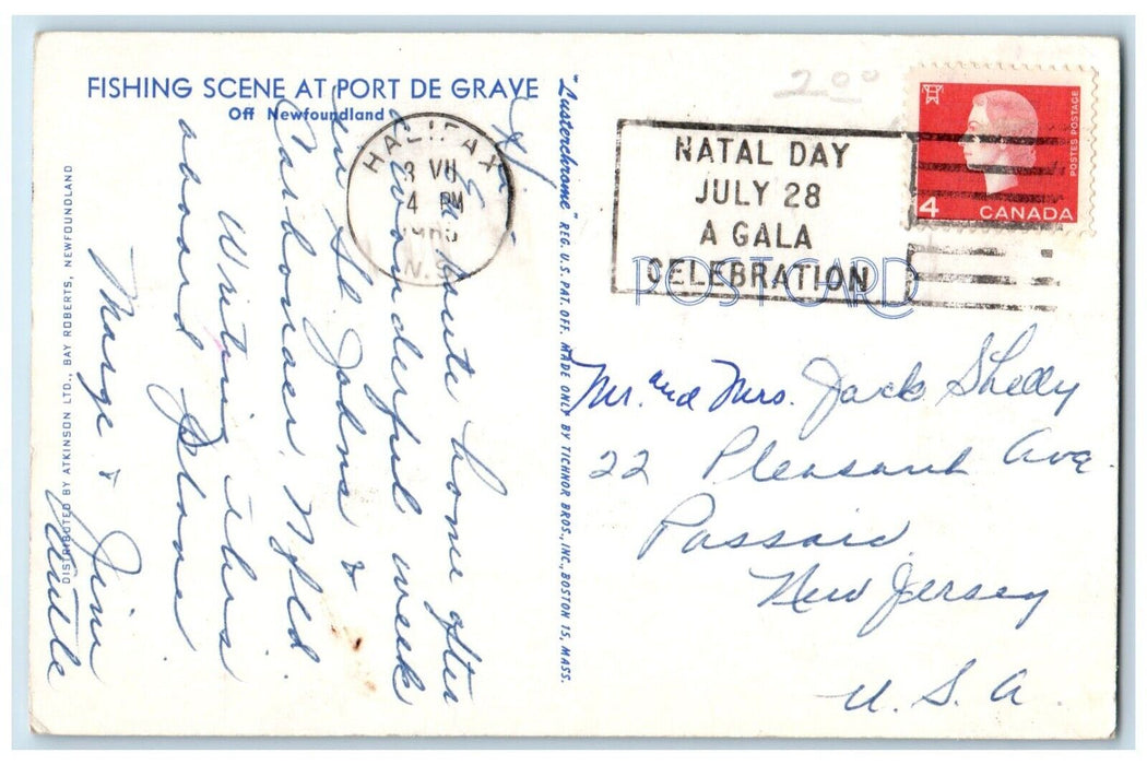 1965 Fishing Scene Boat Dock Port De Grave Off Newfoundland Canada CA Postcard