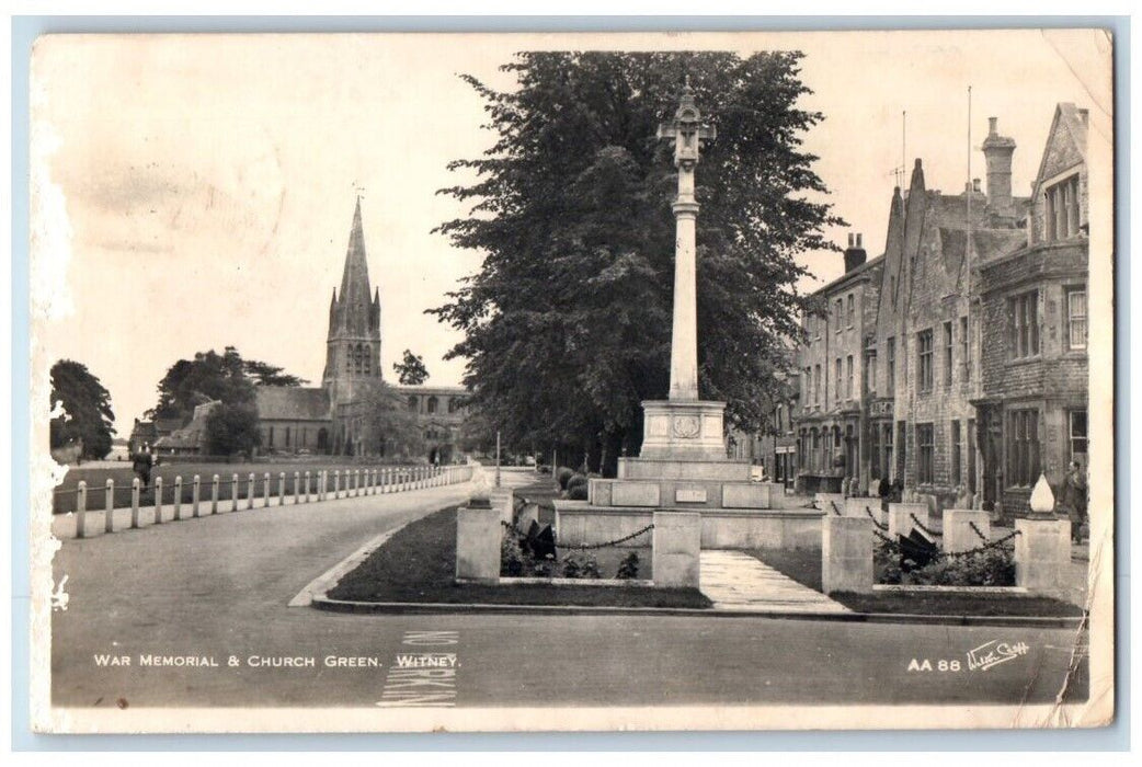 1962 War Memorial & Church Green Witney England RPPC Photo Posted Postcard