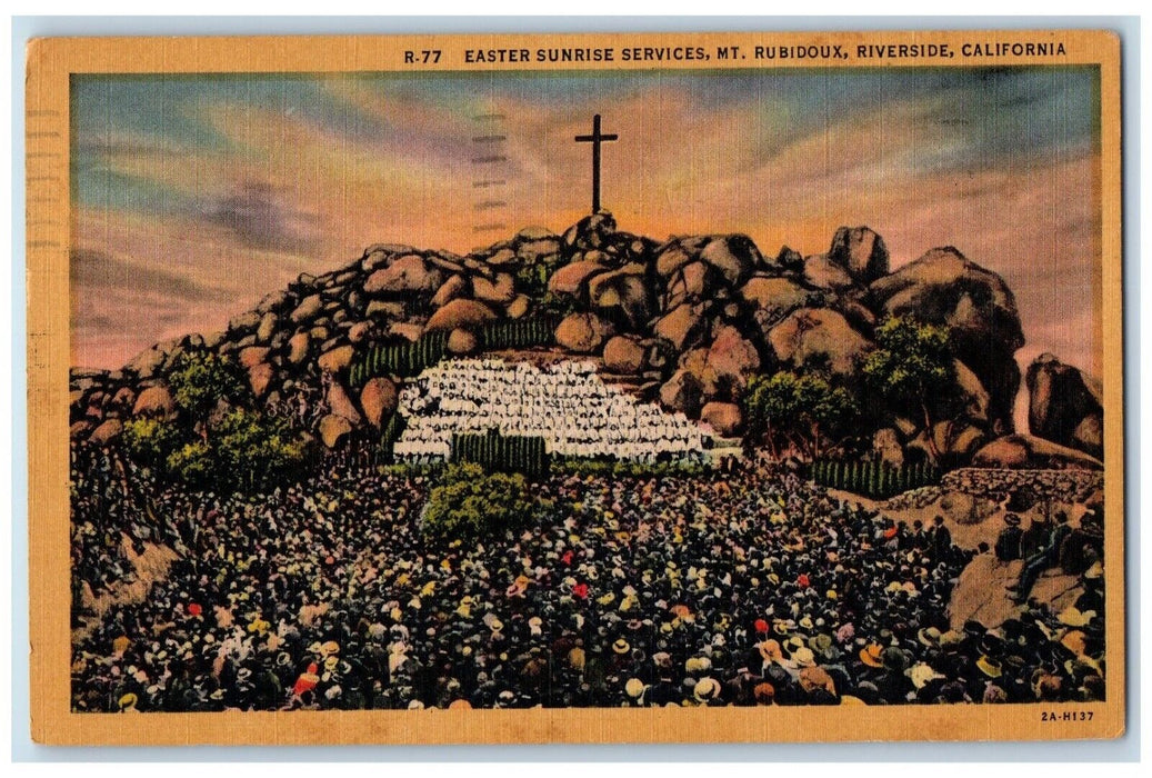 1955 Easter Sunrise Services Mt. Rubidoux Cross Riverside California CA Postcard