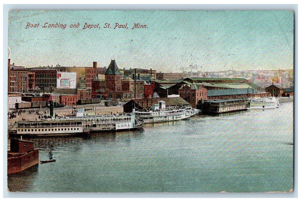 1910 Boat Landing Depot Harbor Passenger Ferry St. Paul Minnesota MN Postcard