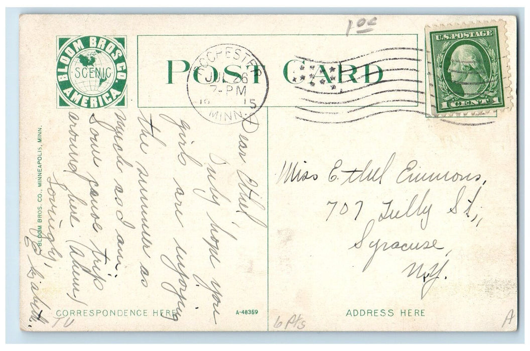 1915 Scene In Public Park Pond Lake Benches View Rochester Minnesota MN Postcard
