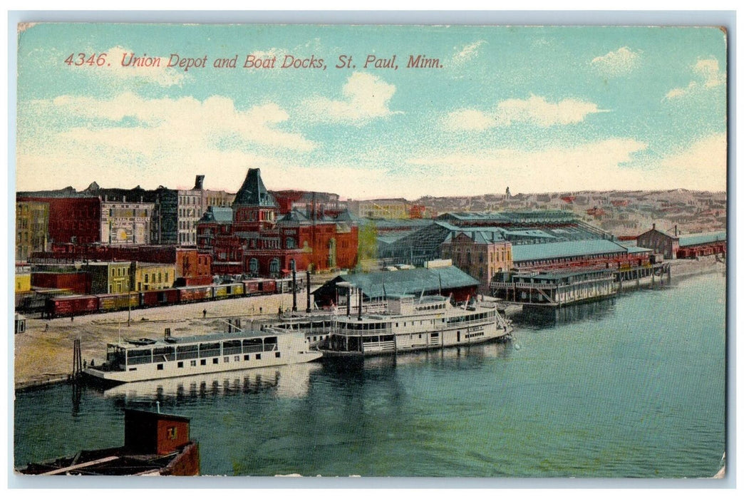 c1950's Union Depot & Boat Docks Ferry Container St. Paul Minnesota MN Postcard