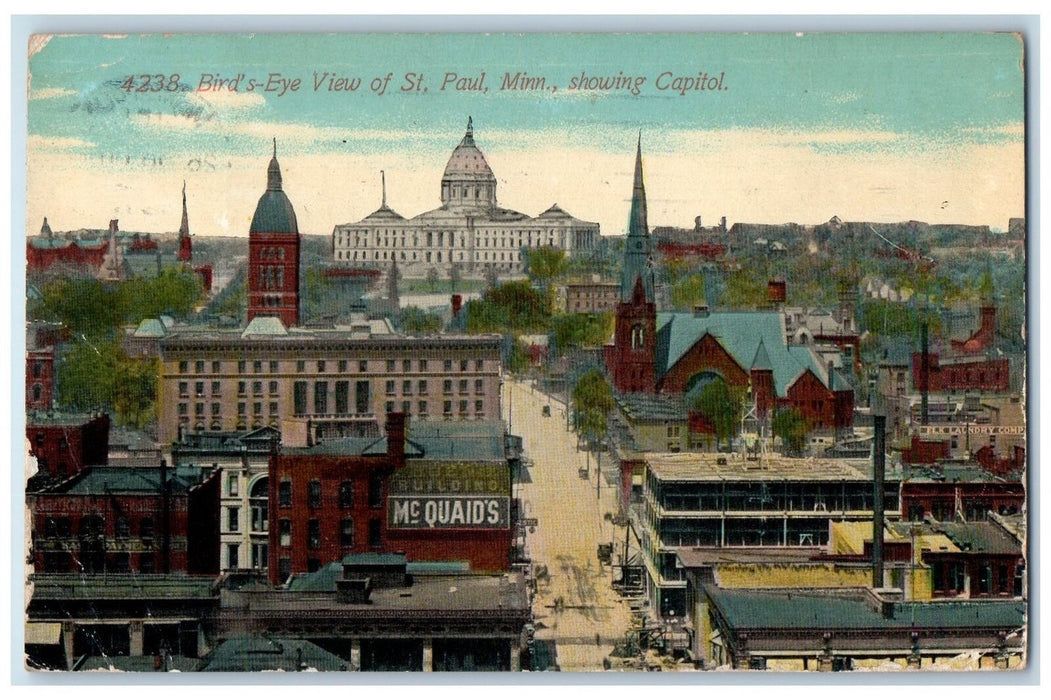 1911 Bird's Eye View Of St. Paul Minnesota Capitol Building Roads MN Postcard