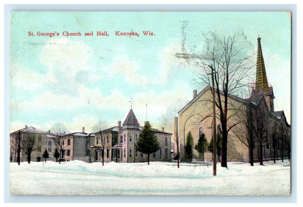 1908 St. George's Church and Hall, Kenosha Wisconsin WI Antique Posted Postcard