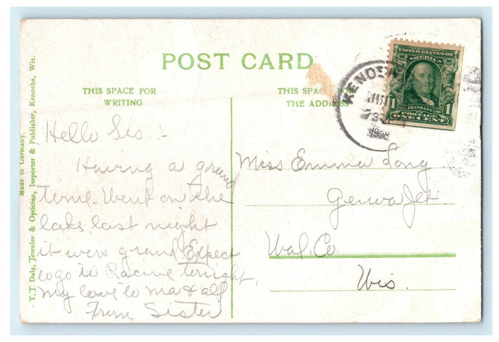 1908 St. George's Church and Hall, Kenosha Wisconsin WI Antique Posted Postcard