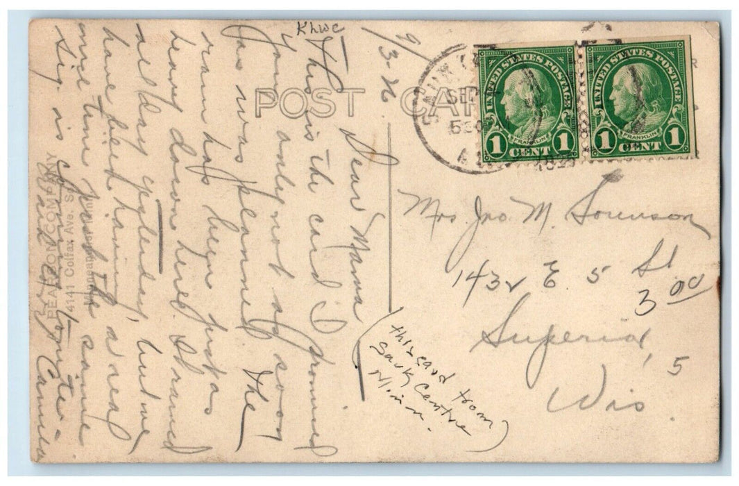 c1940's Park Scene Fountain Sauk Centre Minnesota MN RPPC Photo Posted Postcard