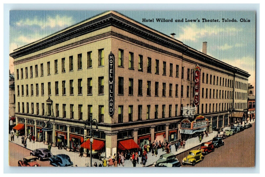 c1940's Hotel Willard And Loew's Theater Street View Toledo Ohio OH Postcard