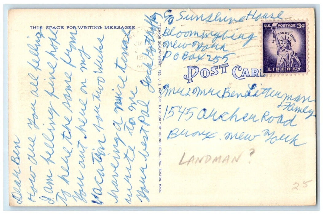 1952 Greetings From Bloomingburg Canoe Fishing Rod Boat River New York Postcard
