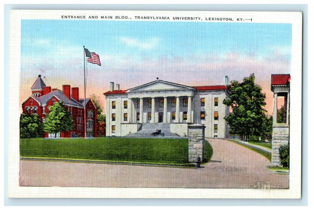 Lexington KY, Entrance Main Building Transylvania University Vintage Postcard