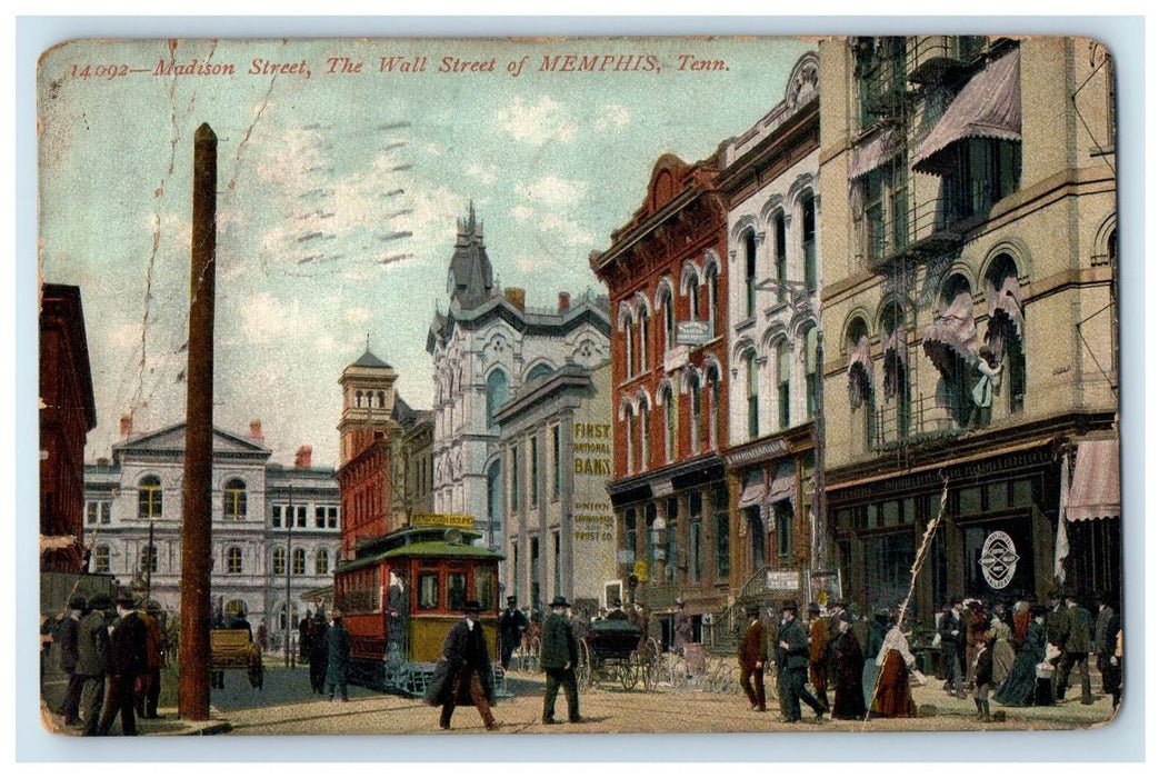 1907 Madison Street Wall Memphis Tennessee TN Trolley Streetcar Bank Postcard
