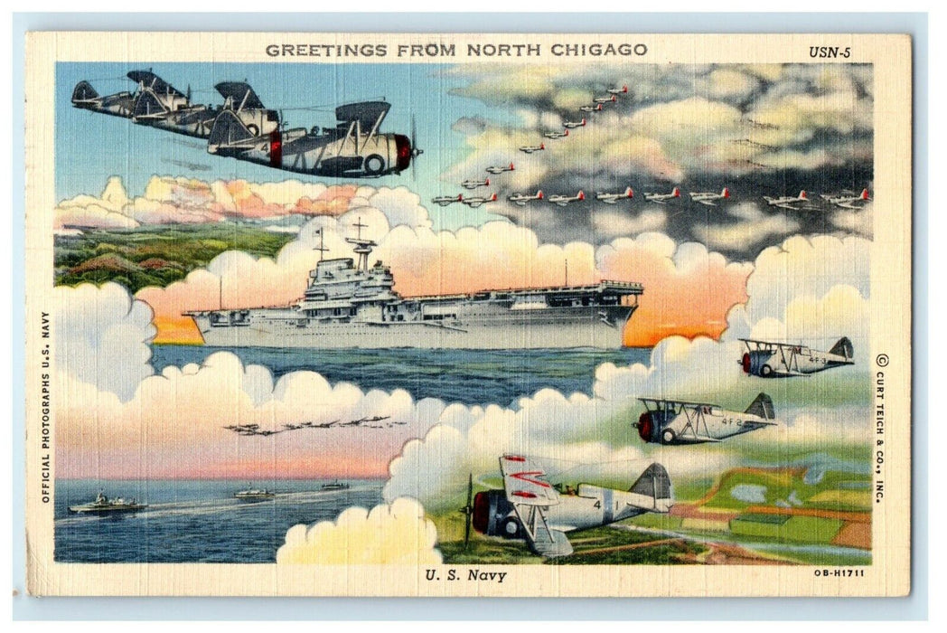 1942 Greetings From North Chicago Illinois IL Multiview Postcard