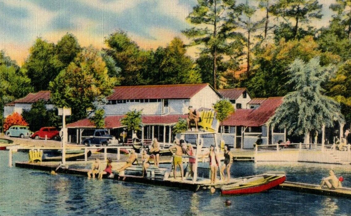 c1940's Club House Beautiful Lakeside Park Swimmer Macon Georgia GA Postcard