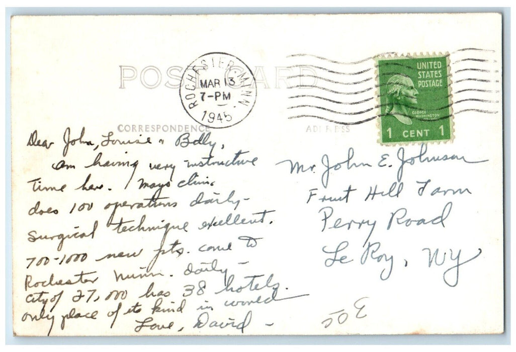 1945 Mayo Clinic View Rochester Minnesota MN RPPC Photo Posted Postcard