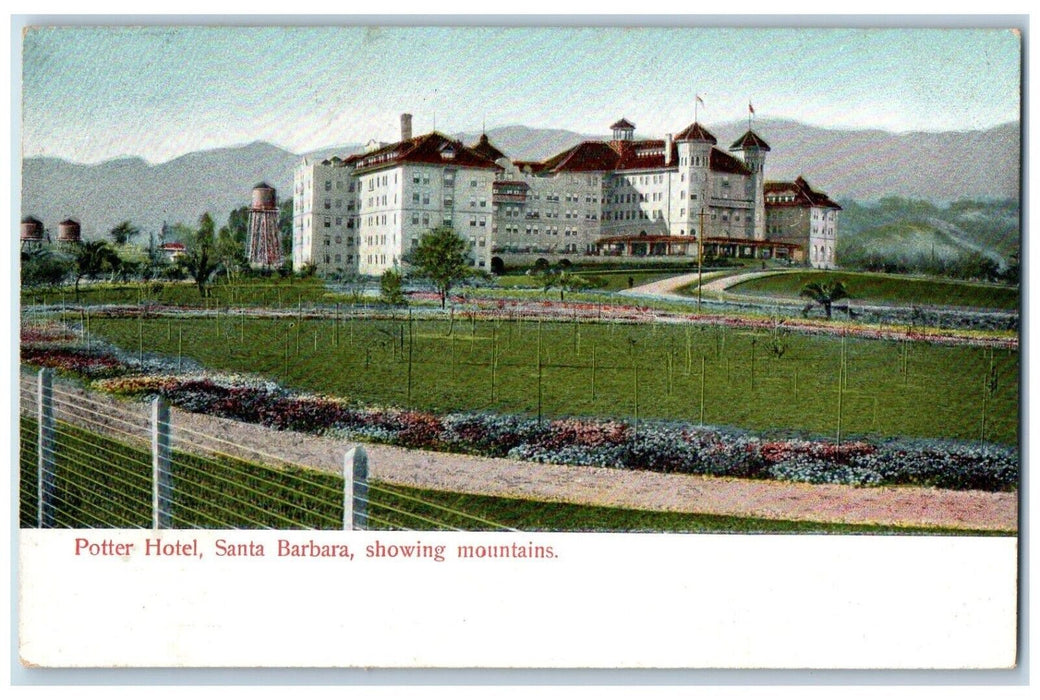 Potter Hotel Santa Barbara Showing Mountains Water Tower California CA Postcard