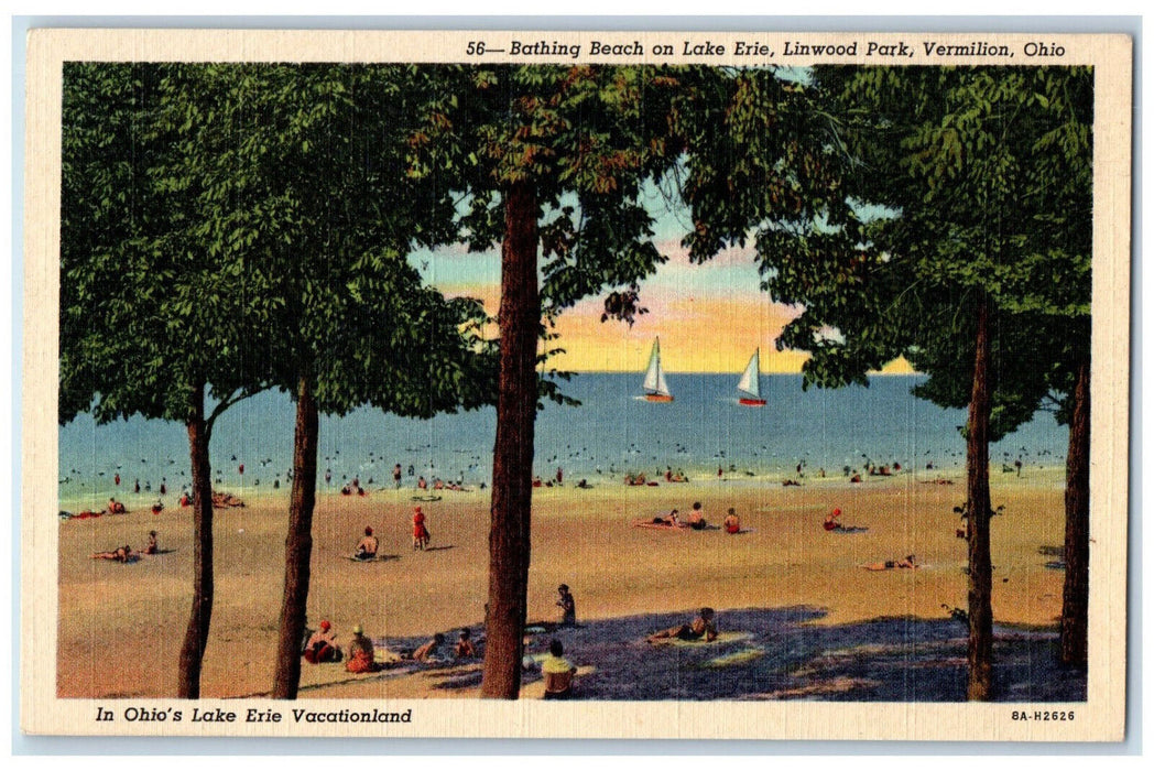 Scenic View Bathing Beach On Lake Erie Linwood Park Vermilion Ohio OH Postcard