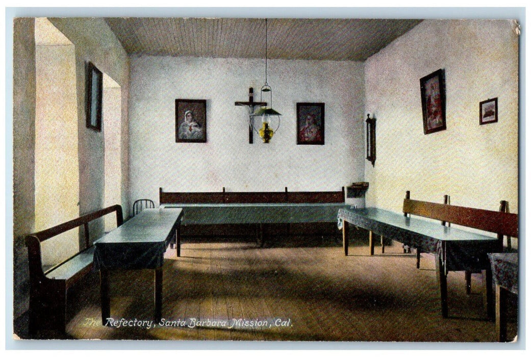 c1910's The Refectory Interior Santa Barbara Mission California CA Postcard