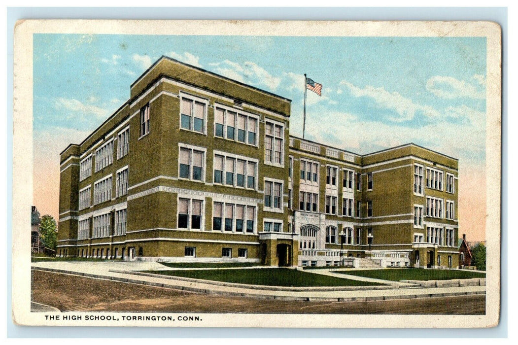 1920 The High School Building Torrington Connecticut CT White Border Postcard