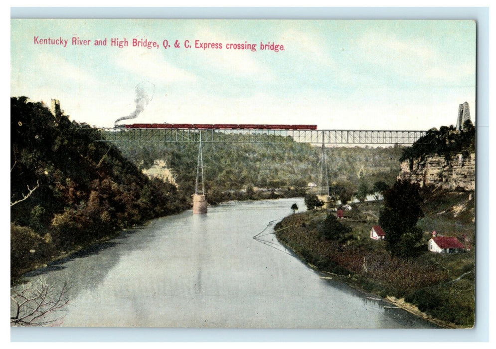 c1910 Kentucky River High Bridge Q&C Express Train Antique Postcard