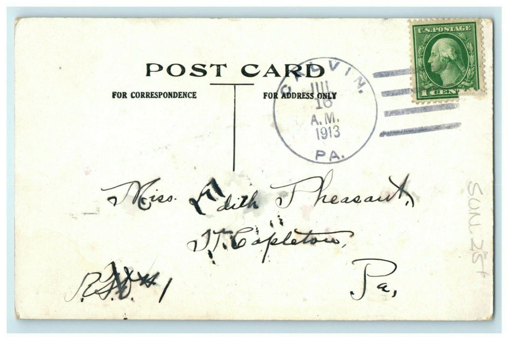 1913 Greetings From Calvin Pennsylvania PA Posted Antique Postcard