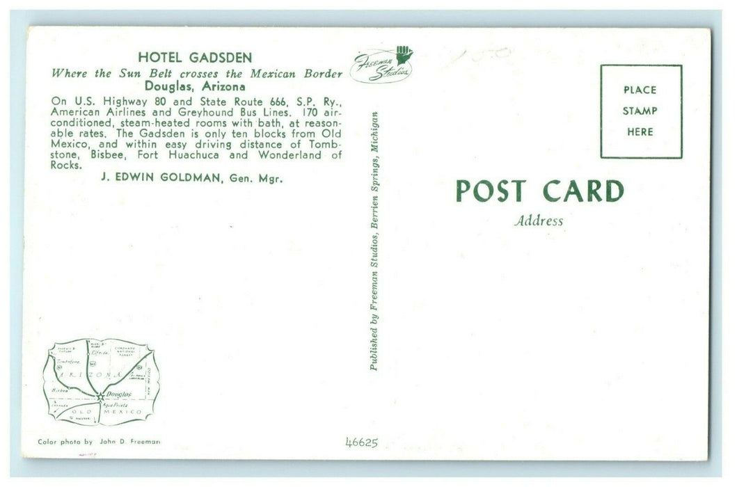 c1960's Hotel Gadsden Douglas Arizona AZ Vintage Postcard