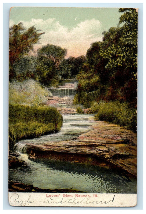 1912 View Of Lover's Glen Waterfall Nauvoo Illinois IL Posted Antique Postcard