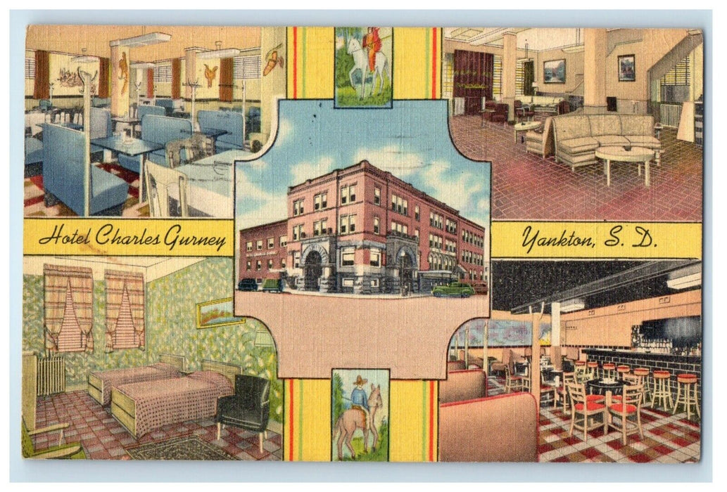 1946 Hotel Charles Gurney Yankton South Dakota SD Multiview Vintage Postcard