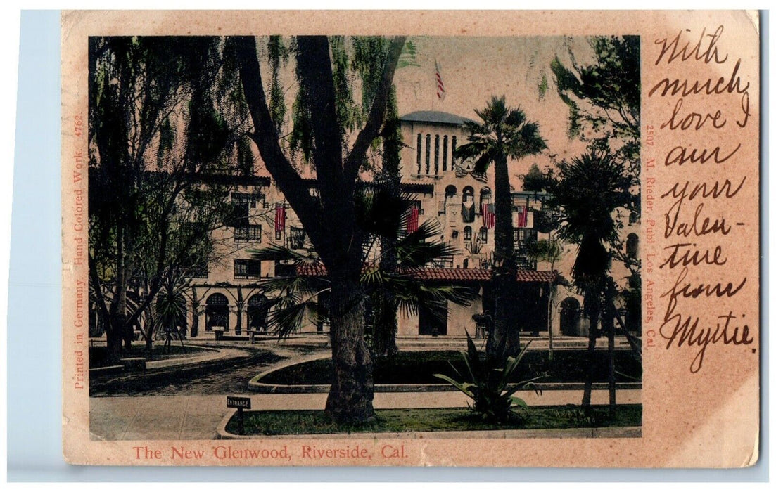 1904 The New Glenwood Hotel Riverside California CA Posted Antique Postcard