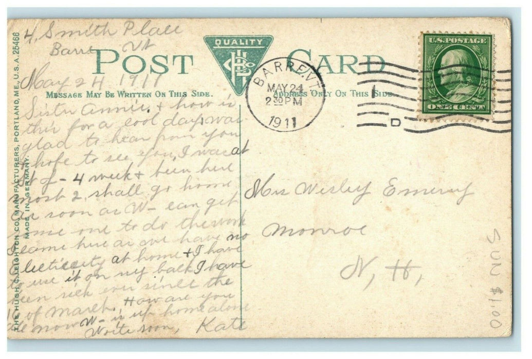1911 Cambridge Vermont VT Sheep Horses Farm Barre Posted Antique Postcard