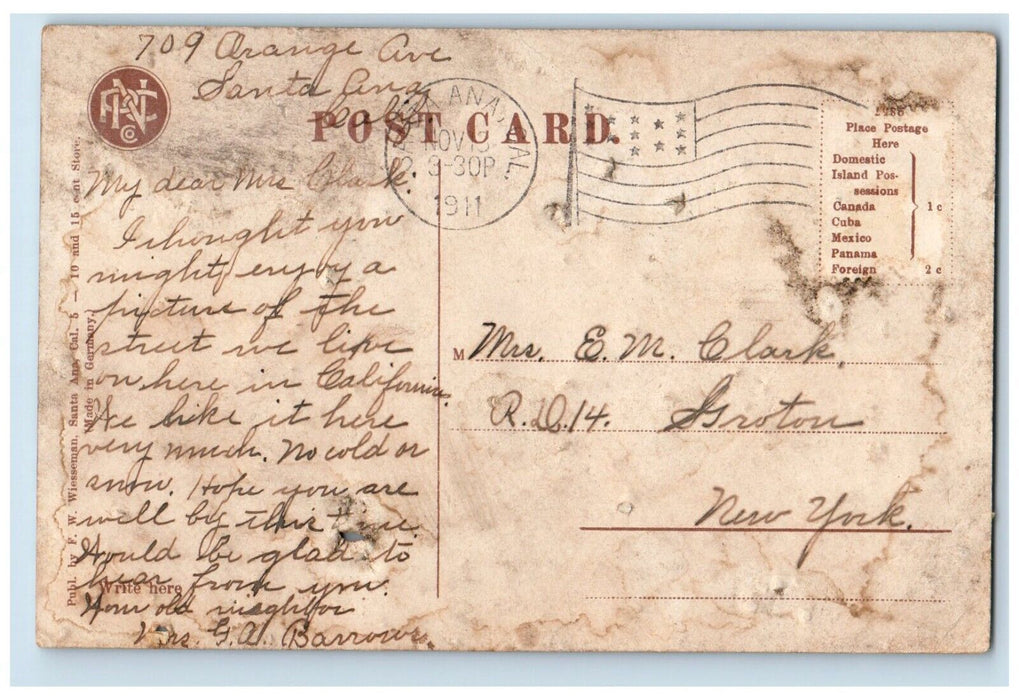 1911 Orange Avenue Dirt Road Santa Barbara California CA Posted Antique Postcard