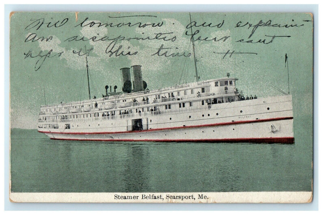 1910 Steamer Ship Belfast Searsport Maine ME Posted Antique Postcard