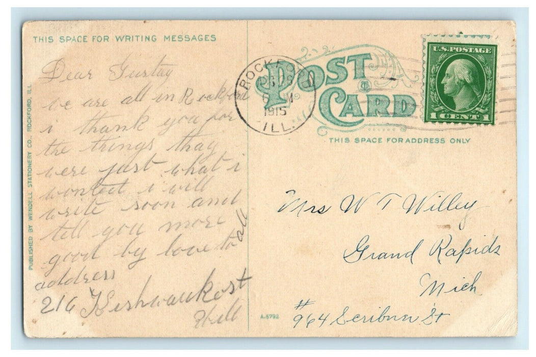 1915 North Main St. Looking North Rockford Illinois IL Posted Antique Postcard