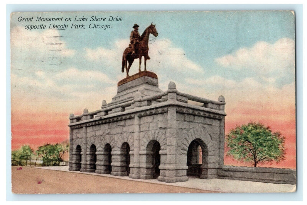 1912 Grant Monument on Lake Shore Drive Chicago Illinois IL Antique Postcard