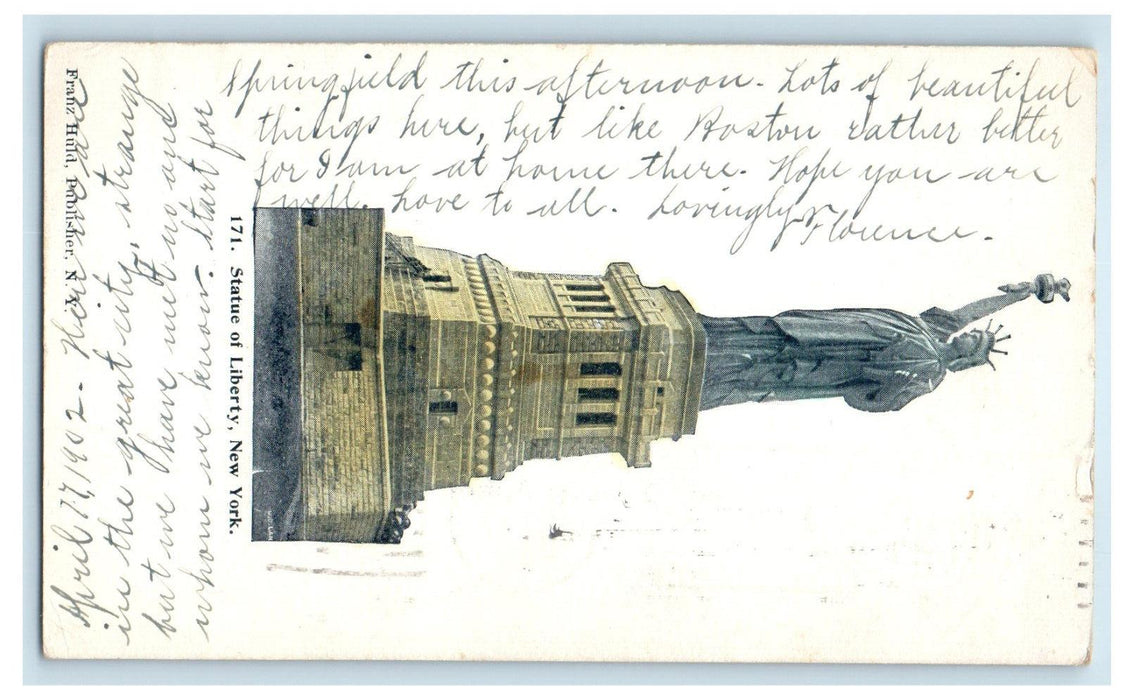 1902 Statue of Liberty, New York NY Orange Massachusetts MA PMC Postcard