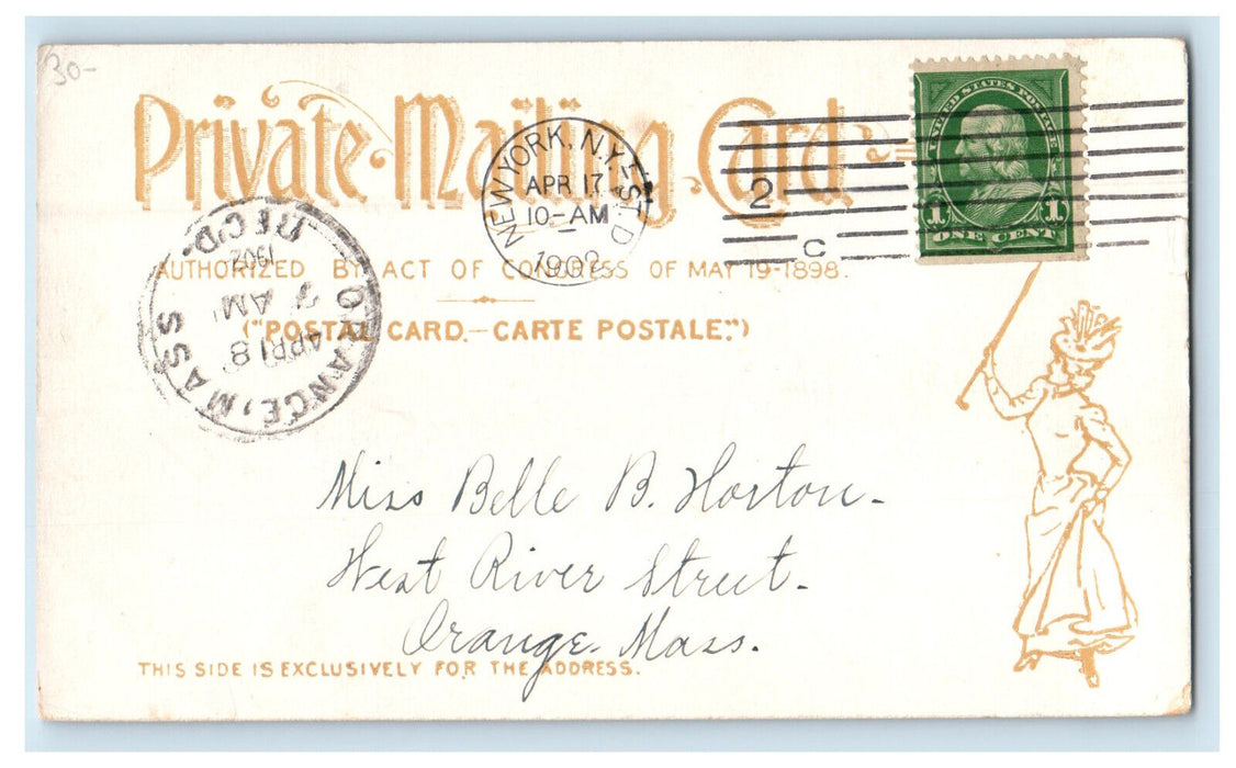 1902 Statue of Liberty, New York NY Orange Massachusetts MA PMC Postcard
