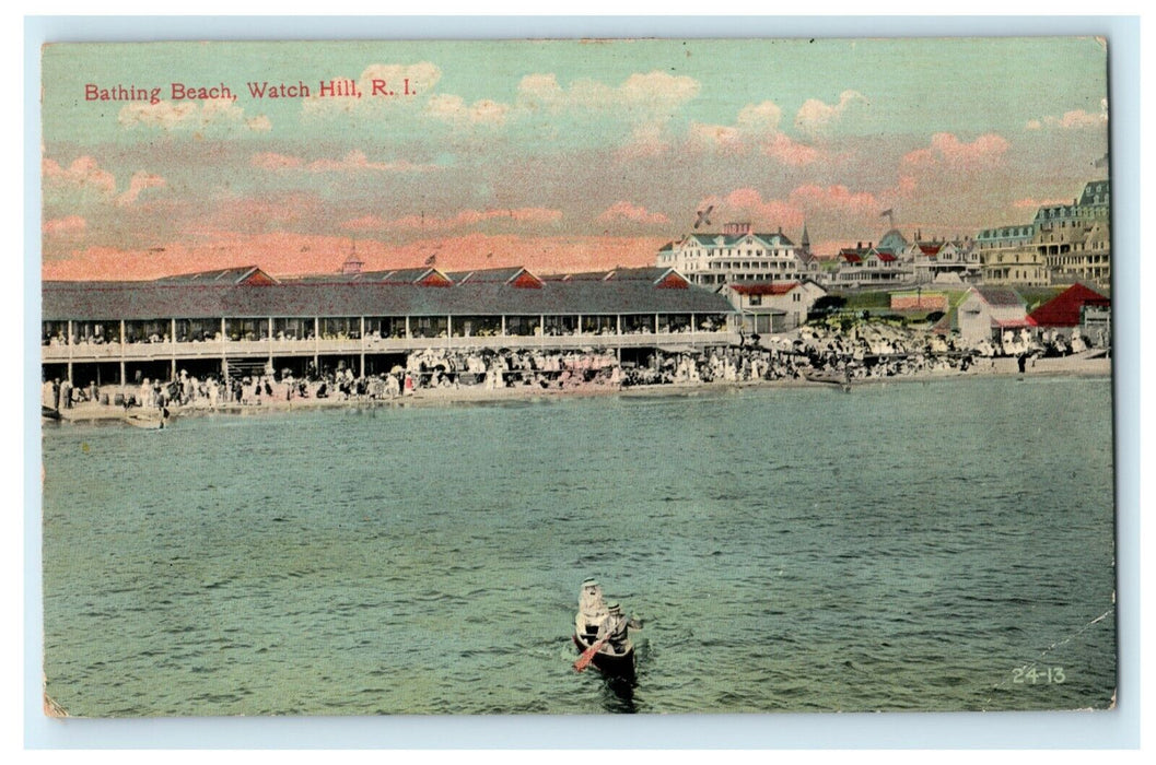 1912 Bathing Beach Watch Hill Rhode Island RI Posted Antique Postcard