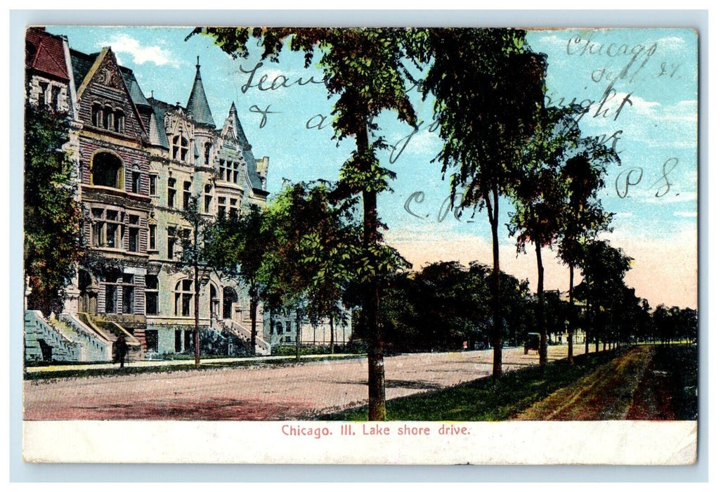 1906 Chicago Illinois IL, Lake Shore Drive Street View Car Houses Postcard