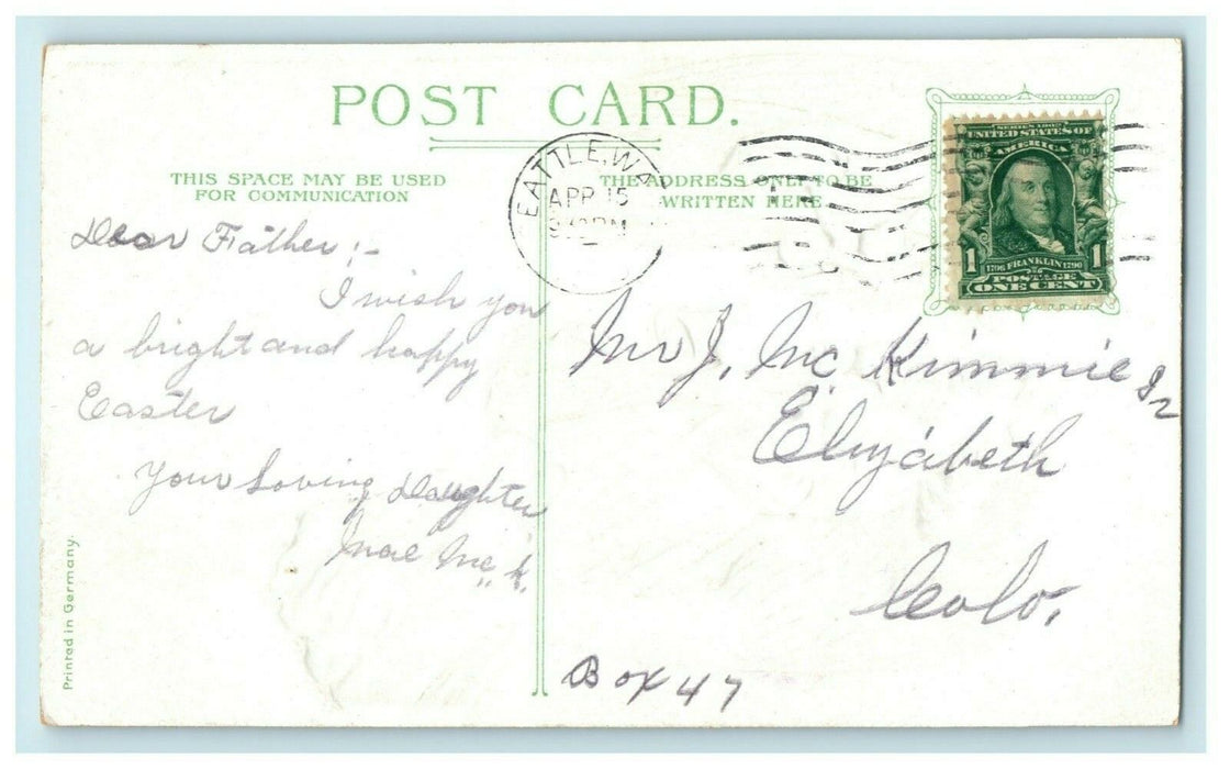 1909 Easter Angels Ringing Bells Embossed Seattle WA Antique Germany Postcard