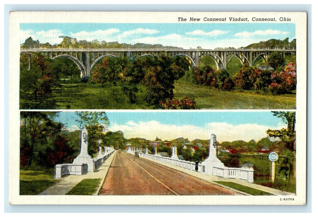 c1940's The New Conneaut Viaduct Split View Conneaut Ohio OH Vintage Postcard