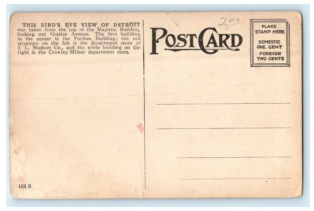 c1910s Bird's Eye View of Detroit Michigan MI out Gratiot Ave. Antique Postcard