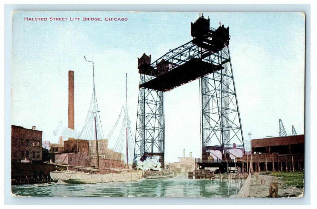 c1905s Halsted Street Lift Bridge, Chicago Illinois IL Antique Unposted Postcard