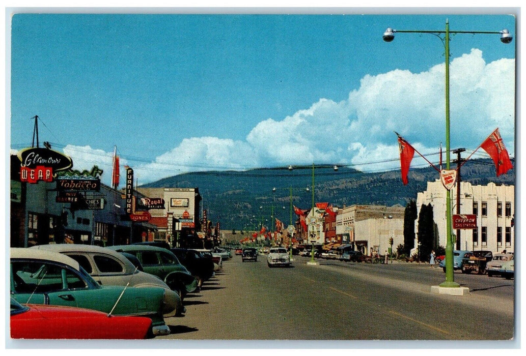 Bernard Avenue Looking West Glamour Wear Furniture Kelowna BC Canada Postcard