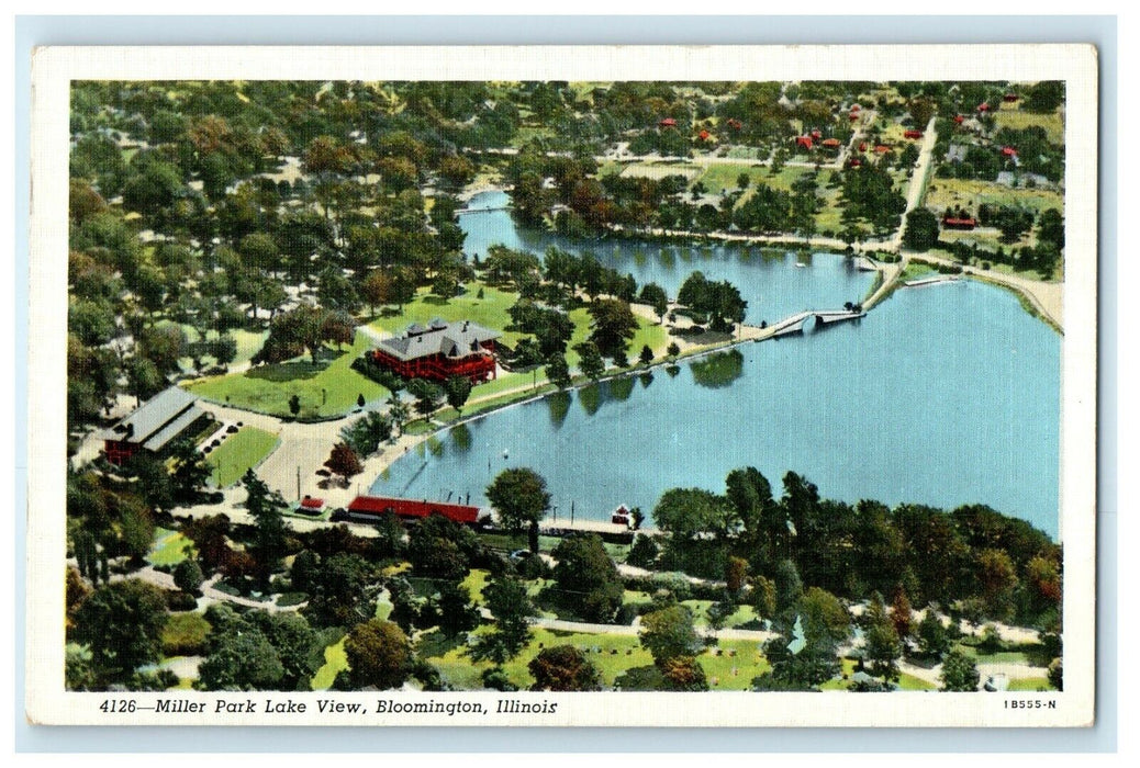 c1940's Aerial View Miller Park Lake View Bloomington Illinois IL Postcard