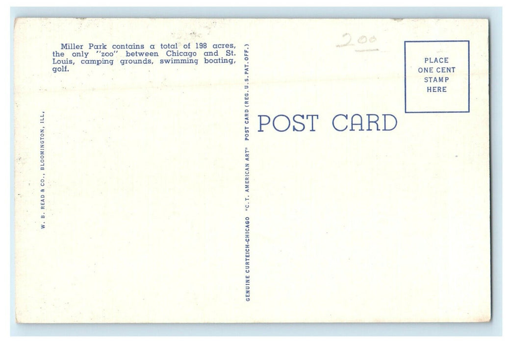 c1940's Aerial View Miller Park Lake View Bloomington Illinois IL Postcard