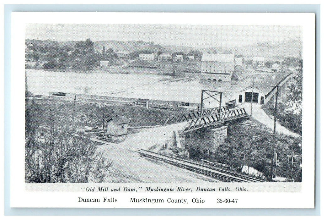 c1940's Old Mill And Dam Muskingum River Duncan Falls Ohio OH Postcard