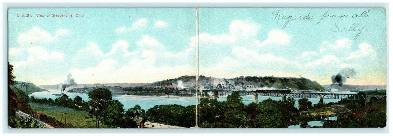 Steubenville Ohio Panoramic Bifold View 1907 Rare Antique Germany Postcard
