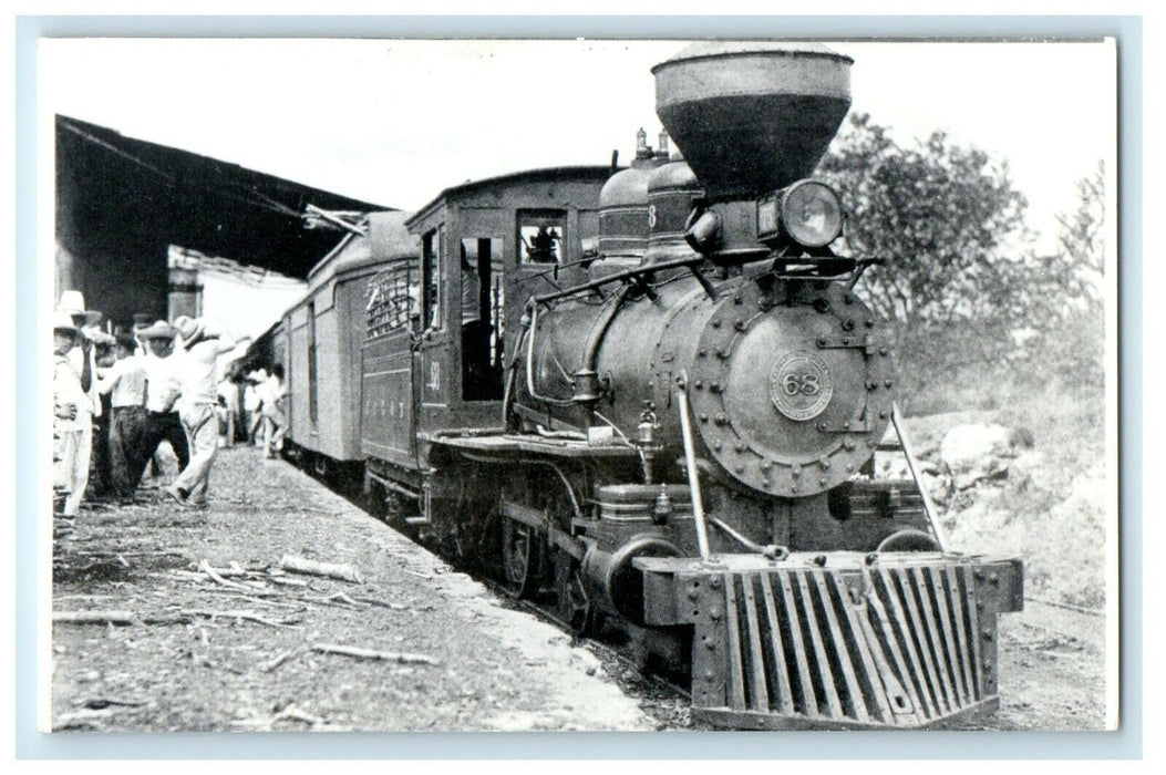 c1940's Locomotive No. 68 Train Pulling into Railroad Station Depot Postcard