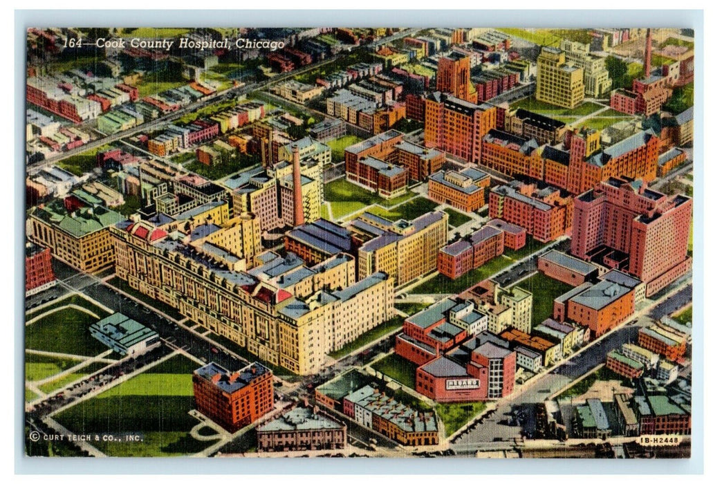 c1940's Aerial View Of Cook County Hospital Chicago Illinois IL Vintage Postcard