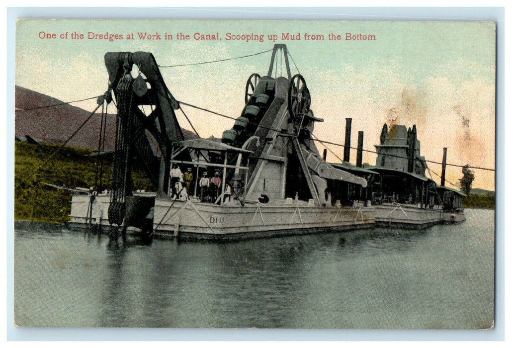 c1910s One of the Dredges Scooping Up Mud in Panama Canal Postcard