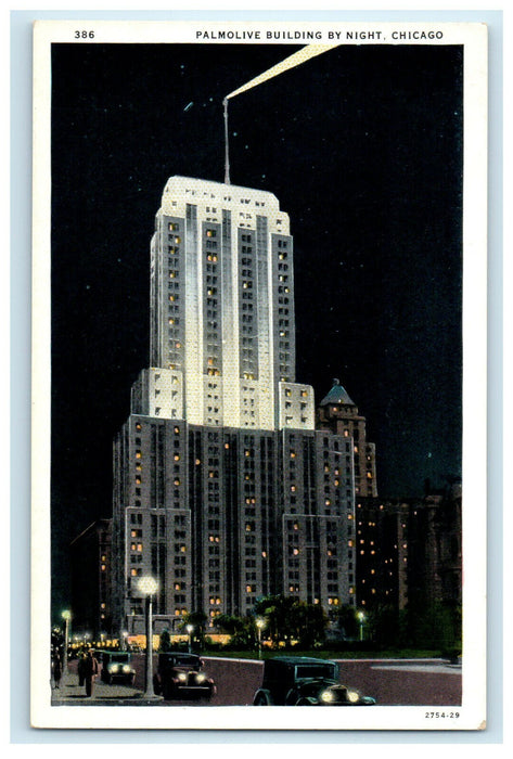 c1920 Palmolive Building By Night, Chicago Illinois IL Vintage Postcard